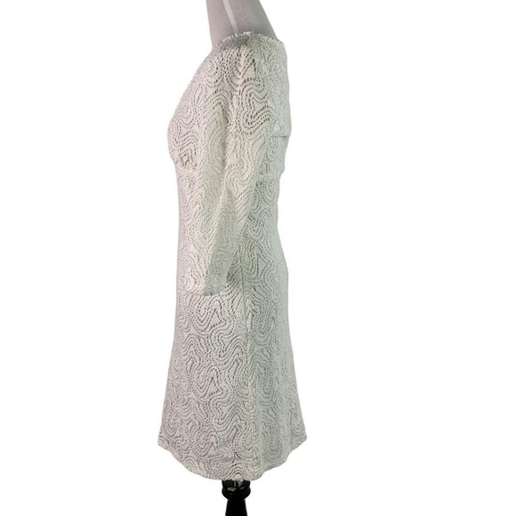 TRINA TURK Womens Size 2 White 3/4 Bell Sleeve V-Neck Crochet Knit Lined  Formal - Picture 5 of 11